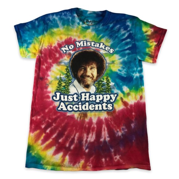 Bob Ross Other - Bob Ross No Mistakes Happy Accidents Unisex Tie Dye Graphic Tee Multi Size Small